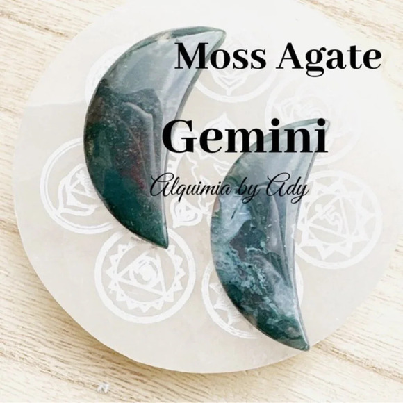 Moss Agate  long charms gold necklace - Picture 5 of 7